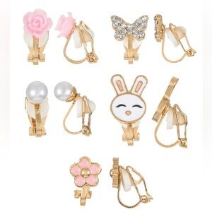 🐰Easter Bunny Butterfly Flower Clip-On Earrings Set Goldtone Hypoallergenic